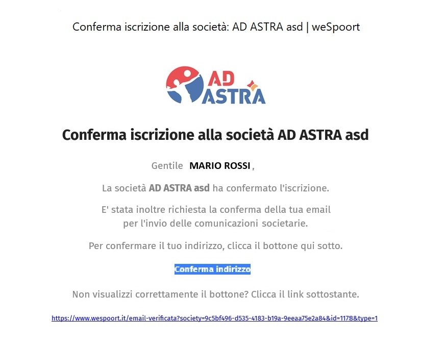 Esempio Conferma Iscrizione